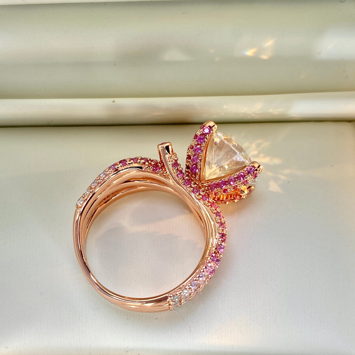 【#22】（Pink Peach）925 Sterling Silver Moissanite rings